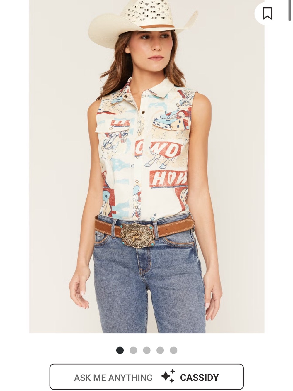 Shyanne Cream & Light Blue Western Print Sleeveless Top